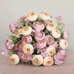 Decorative Flowers Wreaths 1 Bouquet 12 heads Artificial Peony Tea Rose Flower 220823