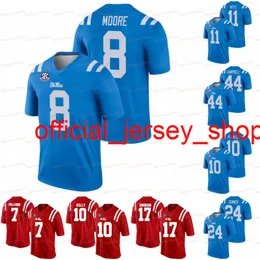 Maglia personalizzata Ole Miss Rebels Blue College Football Elijah Moore Matt Corral Evan Engram Eli Manning Laquon John Rhys Plumlee Treadwell Mike