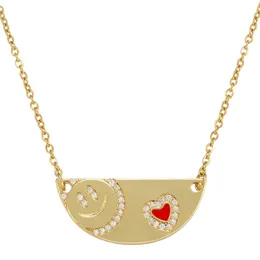 Pendant Necklaces QMHJE Face Smile Enamel Heart Charm Necklace For Women Choker Silm Link Chain Gold Silver Color CZ Trendy Semicircle