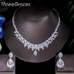 ThreeGraces Top Quality American Bridal Accessories CZ Stone Wedding Costume Necklace and Earrings Jewelry Sets For Brides JS003 220726