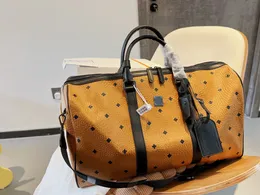 Designer de luxo Duffle Bag Men Mulheres Top de qualidade Amarelo Bolsas de viagem originais de couro de grande capacidade Bolsa de bagagem de bagagem de ombro de ombro Tamanho de 48cm