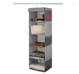 Shelf Hanging Closet Organizer Space Saver Roomy Breathable Shelves With 6 Side Accessories Pockets & 2 Sturdy Hooks Storage Boxes Bins