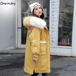 Orwindny Winter Jacket Женщины длинные густые теплые женские куртки снег снег. Большой меховой курт