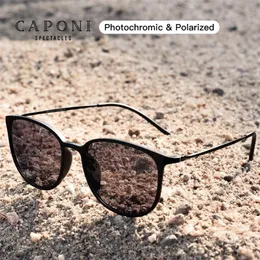 Caponi Oval Men's Solglasögon pochromiska polariserade solglasögon för män skyddar UV Ray Super Light Small Size Eye Glasses BS520 220531