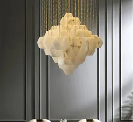 Modern naturlig marmor LED -ljuskronor lampor Belysning vardagsrumsdekor LED -ljuskronor lampa villa trapp hängande ljus fixtur armatur