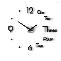 Relógios de parede quartzo criativo relógio DIY Design moderno relógio de acrílico silencioso adesivos de sala de estar preto recar