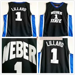 Vintage NCAA Weber State Damian 0 Lillard College Basketball Jersey Navy Blue Mens # 0 Damian Lillard Camicie University Stitched Jerseys