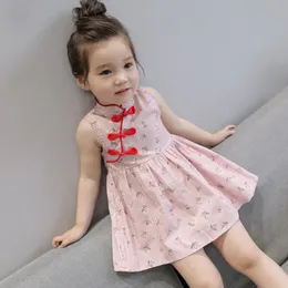 Girl's Dresses Ins Kids Girls Cute Flower Print Dress Chinese Style Vintage Cheongsam Baby ClothesGirl's