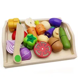 لعبة Logwood Baby Wooden Toys Play Play Kitchen Toys Unction Fruit and Vegetable Tearger Toys for Kid Mother Garden Childre LJ201211