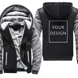 Your OWN Design Jacket Men Thick Fleece Hooded Brand Picture Custom DIY Winter Warm Zipper Patchwork Coat 220722