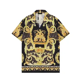 2022 패션 골드 바로크 프린트 셔츠 남성 디자이너 하와이 셔츠 남성 캐주얼 반소매 탑 티 셔츠 남성 블라우스 Camisa 플러스 사이즈 M-3XL