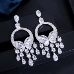 Fashion sparkling charm tassel butterfly diamond earring designer for woman Yellow Red AAA Cubic Zirconia Copper Bride Wedding Engagement Luxury Women Earrings