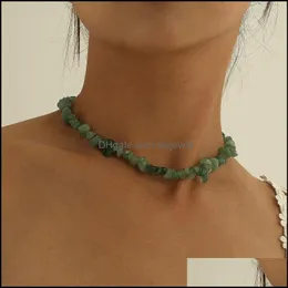 Chokers Necklaces Pendants Jewelry Irregar Stone Choker Necklace For Women Green 2021 Fashion Short Female Clavicle Chain Simple Drop Deli