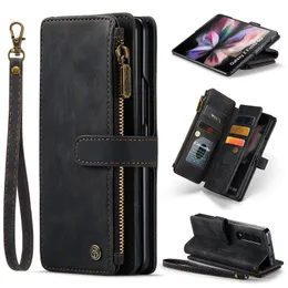Zipper 10 Cards Wallet Phone Case for Samsung Galaxy Fold 3 Fold 4 5G Slot Rerto PU Leather bag