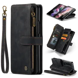 Reißverschluss 10 Karten Brieftasche Handyhülle für Samsung Galaxy Fold 3 Fold 4 5G Slot Rerto PU Ledertasche