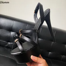 Olomm Handmade Mulheres Plataforma de Verão Sandálias Fivela Sexy Stiletto Heel Open Tee Elegante Black Night Club Sapatos Tamanho 35 47 45 52