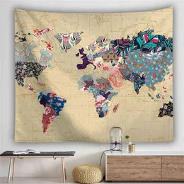 Hippie Boho Map Carpet Wall Hanging Psychedelic Tapestry World Map Abstract Retro Farm Decor Wall Carpet Blanket Mattress J220804