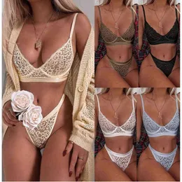 CDJLFH Lace Embroidery Lingerie Set CROP TOP BUSTHOLDERS Mujer Sexy Bra Set Kaki Hot Erotic Intot Intot High Weist String Set Women L220727