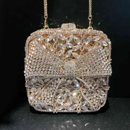 New Arrivals Bling bow gift box with diamonds dinner bag rhintone hand holding small square bag New diamond clutch