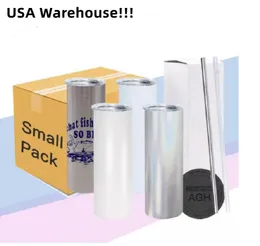 USA Warehouse SubliMation Tumbler 15oz 20oz 30oz rak tumlare med sugrör matt glitter tumbler rostfritt stål resemugg liten pack