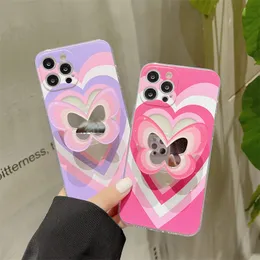 Pink Love Heart Holder Stand Soft Clear Telefle Case na iPhone 13 11 12 Pro Max XR X XS Max 7 8 Plus Mirror Cute Butterfly Cover
