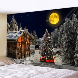 Tapisserier Jul Tapestry Forest Snowman Tree Santa Claus Warm Home Decoration Polyester Thin Wall Clothtapestries