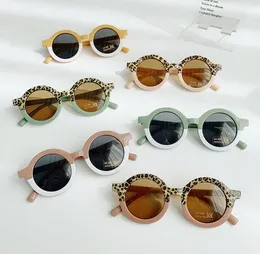 Children Boy Girl Cute Leopard Double Color Round Shape Sunglasses Kids Vintage Sunglasses UV400 Protection Classic
