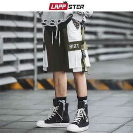 LAPPSTER Männer Streetwear Khaki Sweatshorts Sommer Männer Shorts Farbe Block Gürtel Koreanische Mode Jogger Shorts 2XL Cargo Shorts 210323