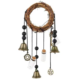 Obiekty dekoracyjne Figurki Witch Bells Protection Drzwi Wieszak Pentagram Wieniec Handmade Wind Chimes Rattan Do Decor Decor