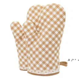 Baking Tools Oven Mitts Grid Cotton polyester Lining Heat Resistant Kitchen Gloves