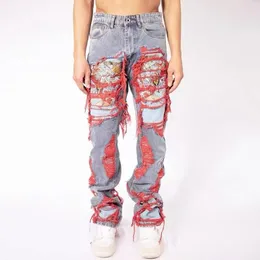 Gaya Getaran Eropa Dan Amerika Celana Jeans Longgar Wanita Bordir Industri Berat Hiphop High Street Retro Pria Pasang 220817