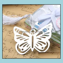 Party Favor Event Supplies Festive Home Garden Metal Sier Butterfly Bokmärke med vita tofsar bröllop B DHKLD