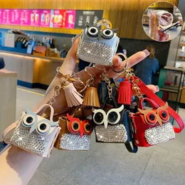 Animal Keychains Fashion Car Key Ring Holder Cute Diamond Rhinestone Leather Owl Coin Purse Earphone Bag Pendant Keyring Charm Trinket Tassel Key Chain Accessories