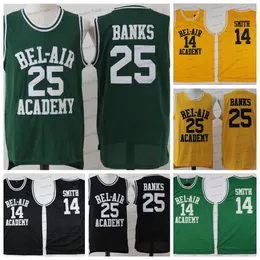 Men Movie Basketball Jersey The Fresh Prince of Bel Air Academy 25 Banks 14 Will Smith Черно -желтые зеленые майки