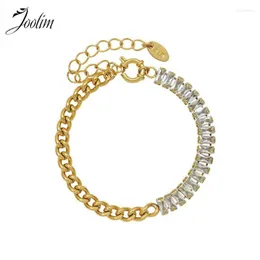 リンクチェーンJoolim Jewelry Wholesale Tarnish Free Charm Luxury Full Rectangle ZirconパッチワークブレスレットステンレススチールジュエリーリンクLARS22