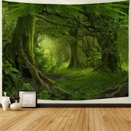 Sepyue Forest Green Tree In Misty Forest Wall Hanging Nature Landscape Tapestry Decor For Living Room Bedroom J220804