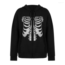 Kvinnors västar vår och höstens mäns casual tröja Halloween Skull Print Pullover Hooded Zipper Cardigan Långärmad kappa Stra22