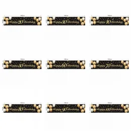 Party Supplies Decor Happy Birthday Backdrop Banner for Adult Black Gold Party Photo Props 20220530 D3