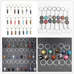 Hexagon Prism Reiki Heilung Natursteinbaum Schlüsselanlagen Chakra Amethyst Pink Rose Kristall Schlüssel Ringe Keyrings Frauen Männer Schmuck