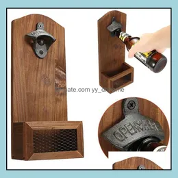 Openers Kitchen Tools Kitchen Dining Bar Home Garden Retro Wall Mounted Bottle Opener Wall-Hanging Fixed Vintage Wooden Beer Open Dhd5V