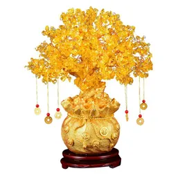 Obiekty dekoracyjne Figurki Chiński Rok Naturalny Drzewo Pieniądze Lucky Wealth Żółty Kryształ TreeBonsai Style Luck Feng Shui Ornament Home Dec