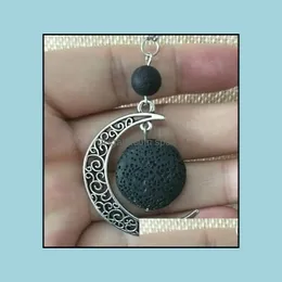 Pendant Necklaces Pendants Jewelry Fashion Sier Color Round Lava Stone Moon Necklace Volcanic Rock Aromatherapy Essentia Dh7Hu