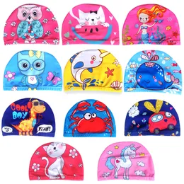 Capas de natação de animais de desenho animado crianças elásticas tecidos fofos crianças protegem orelhas piscina de natação chapéu menino meninas de banho acessórios de natação