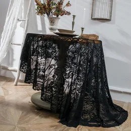 Okrągły obrus stołowy Hollow Black Lace Obrus ​​Wedding Bankiet Decor Stół Pokrycie Dining Coffee Table Dim 150 / 190cm