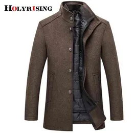 Holyrising Wool Coat Men 두꺼운 외투 코트 탑 코트 남성 단일 가슴 코트 및 조정 가능한 조끼 4 색 M-3XL CJ191213 T220810