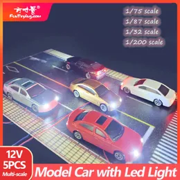 5Pcs Model Car with Lamp Miniature Vehicle 12V Railway Train Layout Landscape HO/N Scale Toy GIfts