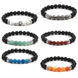 Natural Lava Stone Bracelet Bangle Essential Oil Diffuser Jewelry Yoga Beads Volcanic Rock Beaded Bracelets for Women Men