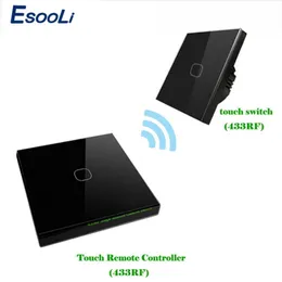 Esooli Standard UE 1 Gang 2 Vie 433 mhz Telecomando senza fili Interruttore tattile da parete Telecomando senza fili Interruttore tattile T200605