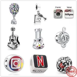 925 Silver Charm Pärlor Dinglar Nya Ballong Guitar Notes Andliga Trädgård Bead Fit Pandora Charms Armband DIY Smycken Tillbehör