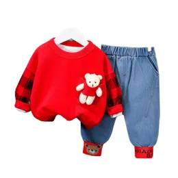 Clothing Sets Kids Clothes 1 2 3 4 Years Boys Fashion Bear Ornament T-Shirt Blue Pants Pieces Long-Sleeves Costume Children TracksuitClothin